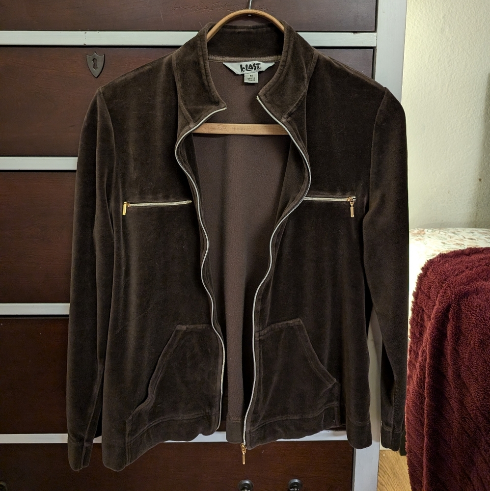 Brown velvet 00's zip up sweatshirt